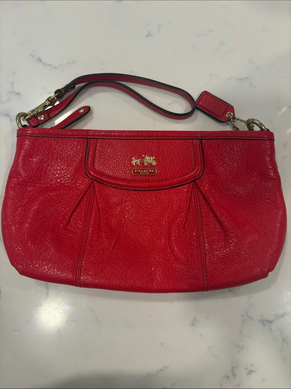 Coach Red Pebbled Leather Wristlet with Gold Hardware